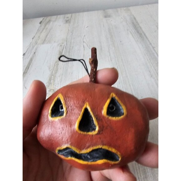 Primitive pumpkin sparkle glitter ornament jack-o'-lantern‎ Halloween tree decor - Picture 8 of 8